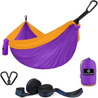 Draagbare Enkele en Dubbele Nylon Hangmat met 2 Boomriemen voor Backpacken Wandelen Reizen Strand en Tuin – Ruim en Comfortabel