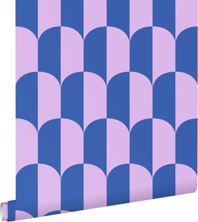 ESTAhome behang art deco bogen lila paars en koningsblauw - 53 cm x 10.05 m - 139983