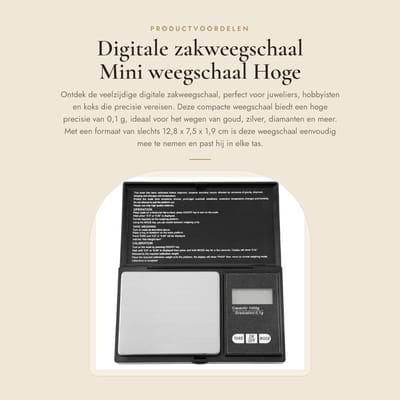 Dailygoods- Zakweegschaal Hoge Precisie - Digitale Weegschaal - Draagbare Mini Weegschaal - Keukenweegschaal - Juweliersweegschaal - Roestvrij Stalen Platform 12,8 x 7,5 x 1,9 cm (1000 g/0,1 g)