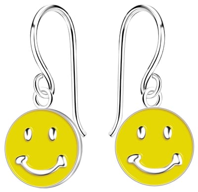 Joy|S - Zilveren smiley bedel oorbellen - geel - emoticon smiley - oorhangers - sterling zilver 925 - kinderoorbellen