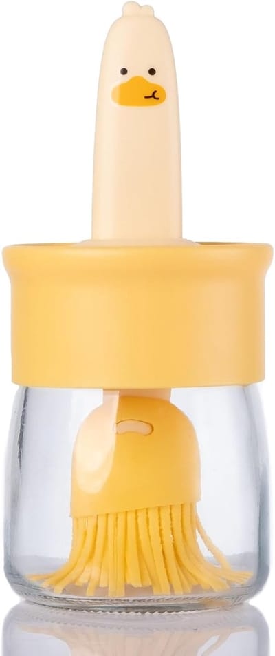 Oliedispenserfles - 6,8 oz - met kwast voor in de keuken – Kwastfles - siliconen invetkwast – Voor koken, BBQ en keuken – Geel