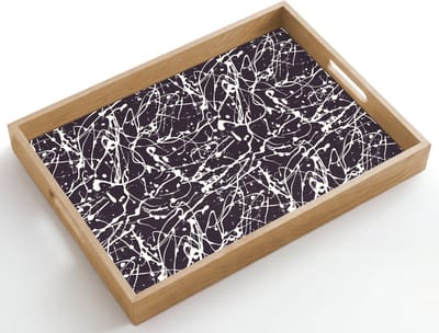 Dienblad hout 50x35 cm - Schootdienblad - Spat - Waterverf - Wit - Borrelplank rechthoek - Plateau dienbladen