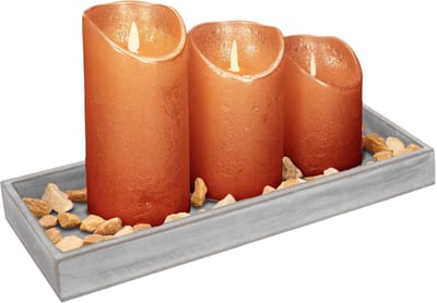 Dienblad met steentjes en LED kaarsen - koper - 14 x 40 cm