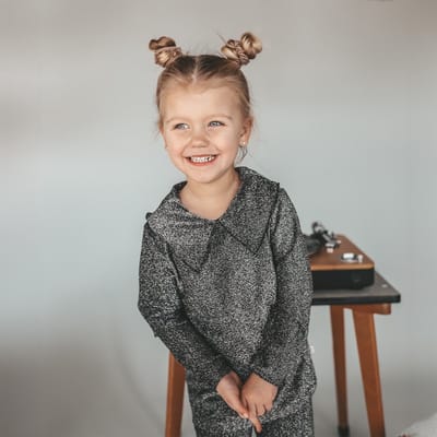 Your Wishes Glitter Collar Longsleeve Tops & T-shirts Meisjes - Shirt - Zilver - Maat 92