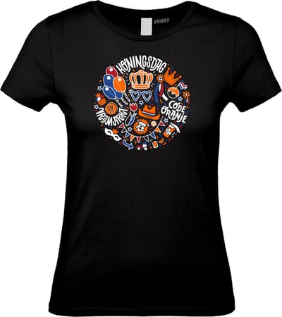 Dames t-shirt Koningsdag Bol | EK 2024 Holland |Oranje Shirt| Koningsdag kleding | Zwart Dames | maat XS