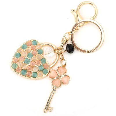 Strass Sleutelhanger Hanger Hart Klavertje Vier Sleutel Vormig Strass Sleutelhanger Tas Decoratie Cadeau beige
