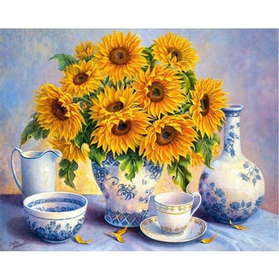 Strass Broderie Diamant DIY Tasse à Thé et Tournesol Peinture Diamant 5D Broderie Artisanat 20X30CM orange