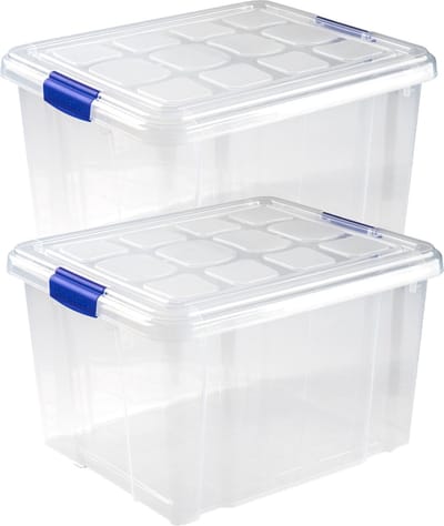 Plasticforte Opslagbakken met deksel - 2x stuks - 25 liter - 42 x 36 x 25 cm - Organizers - transparant - kunststof
