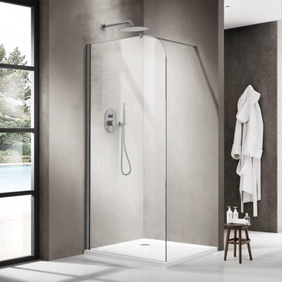 FugaFlow Eccelente Vetro Inloopdouche - 120x200cm - afgeronde glaswand - helder glas - wandarm - geborsteld gunmetal PVD