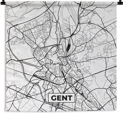 Wandkleed - Wanddoek - Stadskaart – Plattegrond – België – Zwart Wit – Gent – Kaart - 180x180 cm - Wandtapijt