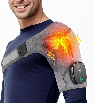 Draadloze Schouderverwarmer - 3 Massage & Verwarmingsstanden - Pijnverlichting Bij Stijfheid - 5000mAh Oplaadbaar - Ideaal Cadeau Voor Ouders - Grijs