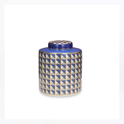 San Naila-Girih-Gemberpot-Vazen-Decoratieve Jar-Deksel-Geometrisch motief-Blauw-Wit-Goud-Zwart-Porselein