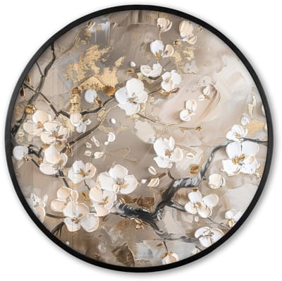 Poster in lijst Rond - Fotolijst 60x60 cm - Posters - Bloemen - Wit - Goud - Beige - Luxe - Ronde posterlijst zwart - Decoratie - Wanddecoratie woonkamer - Muurdecoratie slaapkamer