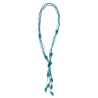Behave - Ketting Turquoise met Kralen en Knoop - Boho-Stijl