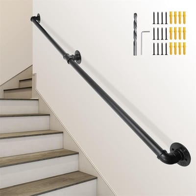 Trapleuning - Wandgreep - Veiligheid Binnen - Industriële Stijl - 200 cm - Zwart