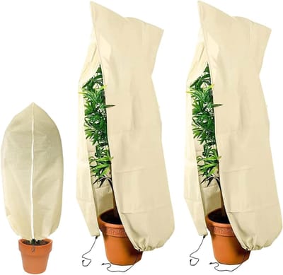 Set van 2 plantbeschermers met trekkoord en rits, ideale kas voor planten, niet-geweven stof voor winterbescherming van alle soorten planten en struiken