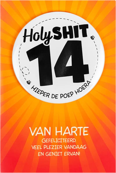 Shit wat een superleuke button | Wenskaart | 14 jaar