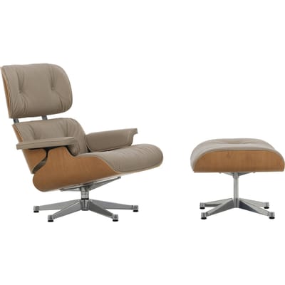 Vitra Lounge Chair & Ottoman - gepolijst - Leer Natural F 78 donker zand - VitraKirscheNatur