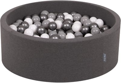 KiddyMoon ballenbad 90x30cm met 200 ballen ∅ 7cm ballenbad met kleurrijke ballen - voor baby's kinderen rond - donkergrijs: wit grijs zilver