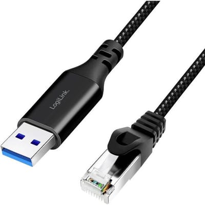 LogiLink USB 3.2 Gen 1 (USB 3.0) Adapterkabel [1x USB 3.2 Gen 1 stekker A (USB 3.0) - 1x RJ45-stekker 8p8c] CU0406 10.00 m Textielmantel