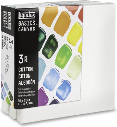 Liquitex 471020020 Basics Canvas Set 3x 20×20 cm – 100 % katoenen canvas, ca. 280 g/m², drievoudig geprimed, voor acryl & olieverf
