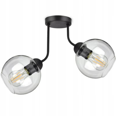 Merkloze Hanglamp met 2 Glazen Bollen, Zwart/Transparant, E27