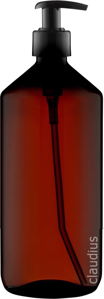 Lege Plastic Fles Apothekersfles 1 Liter PET Amber bruin - met zwarte pomp - set van 10 Stuks - Navulbaar - Leeg