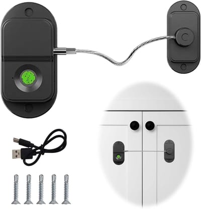 Koel Fingerafdrukslot voor Kinderen, Veiligheidsoplossing voor Kasten en Ramen, Biometrische Beveiliging met Snelle Ontgrendeling en USB Oplaadfunctie
