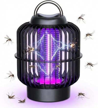 Insectenverdelger – Oplaadbare muggenverdelger van 1200 mAh met 2200 V hoogspanningsnet, lichtgewicht draagbare vliegenval voor kamperen, terras, achtertuin, slaapkamer en keuken.