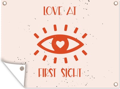 Muurdecoratie buiten Liefde - Koppel - Quotes - Love at first sight - 160x120 cm - Tuindoek