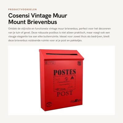 Dailygoods- Brievenbus grote capaciteit - Muurbeugel - Metalen - Decoratief - Duurzaam - 29 x 22 x 6 cm - Elegante uitstraling - Postbus