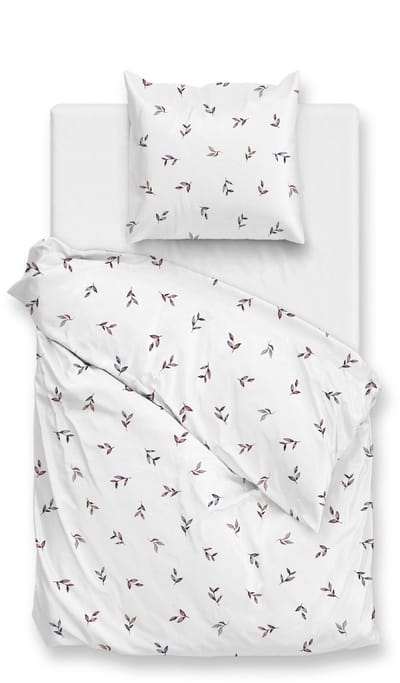 Zohome Dekbedovertrek Sienna - Bedlinnen met Bladeren print - 140x220 - Wit - Dekbedhoes van 100% Katoen-Satijn