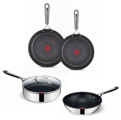 Tefal Jamie Oliver Kitchen Essentials Pannenset - Koekenpannen Ø24/28cm + Wokpan Ø28cm + Hapjespan Ø25cm - RVS - Inductie
