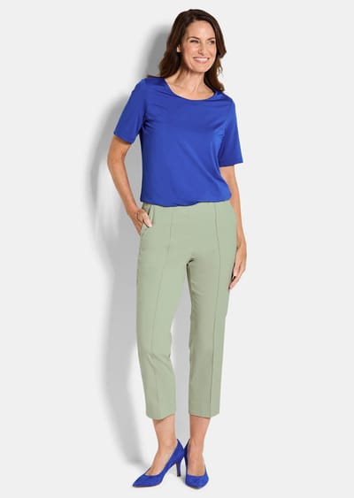7/8-broek BELLA van bengaline, met biesjes - grijsgroen - Gr. 19 van Goldner Fashion