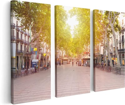 Artaza Canvas Schilderij Drieluik De Ramblas Straat in Barcelona - 120x80 - Foto Op Canvas - Canvas Print