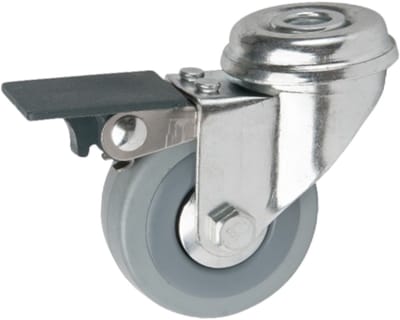 DOMINO ZWENKWIELEN 50MM - Grijze Rubberen Meubelwielen met Rem en Boutgat Montage - Maximale Belasting 40kg