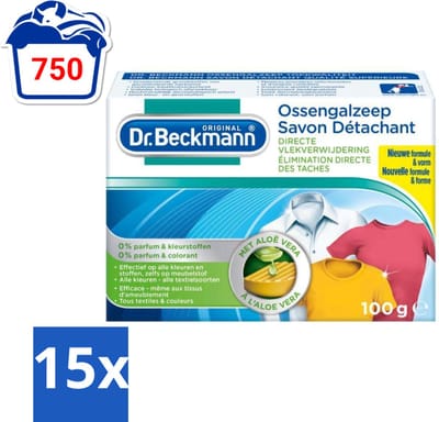 15 x Dr.Beckmann - Vlekkenverwijderaar - Ossengalzeep Met Aloë Vera - Witte en Gekleurde Was - 100g - Vlekkenverwijderaar - Textiel Reinigen - Tapijt Reinigen - Meubel Reinigen - Aloë Vera
