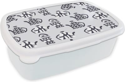 Broodtrommel Wit - Lunchbox - Brooddoos - Theepot - Patronen - Thee - 18x12x6 cm - Volwassenen