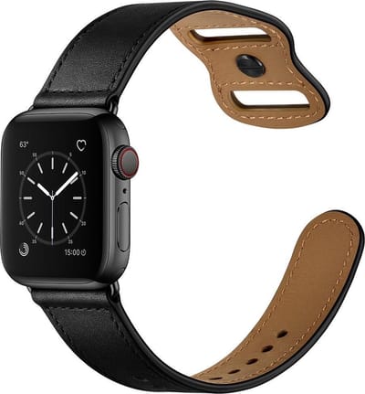 By Qubix - Geschikt voor Apple Watch bandje - Leren bandje dubbele lus - Zwart - Geschikt voor Apple Watch 38mm / 40mm / 41mm / 42mm - leren smartwatchbandje - Horlogebandje