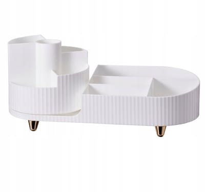 Koopman - Make-up Organizer - 9 Vakken - Draaiend - Wit met Gouden Elementen