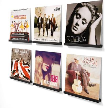 Set van 6 Wandplanken voor Vinyl, 12 Inch Houten Plank voor LP Albums, Recordhouder voor Woonkamer en Thuiswerkplek, Perfect voor Vinylverzameling en Albumdisplay