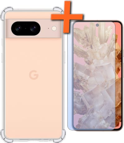 Hoes - Met Screenprotector - Geschikt voor Google Pixel 8 - Sterk & Shockproof - Siliconen Case - Back Cover - Telefoon Hoes - Shock Proof - Transparant