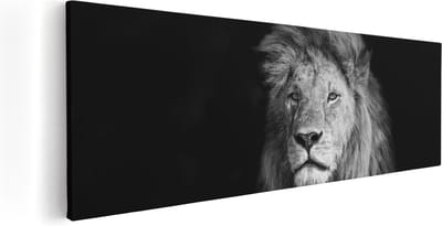 Artaza Canvas Schilderij Leeuw - Leeuwenkop - Zwart Wit - 60x20 - Foto Op Canvas - Canvas Print