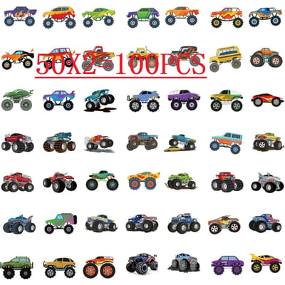 100 STKS Monster Truck Graffiti Stickers Waterdichte Decoratieve Stickers voor Laptop Telefoon Kinderen Schrijfwaren gray