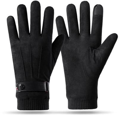 Winterhandschoenen voor heren - Verdikte, warme, winddichte touchscreen-handschoenen - Geschikt voor buiten fietsen, skiën en fietsen - Zwart - Eén maat