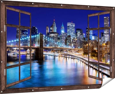 Gards Tuinposter Doorkijk Skyline New York in het Centrum - 180x120 cm - Tuindoek - Tuindecoratie - Wanddecoratie buiten - Tuinschilderij