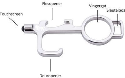 Ulanax® | Touch Key chrome: deur opener, contactloos knoppen indrukken, sleutelhanger en gereedschap in één |