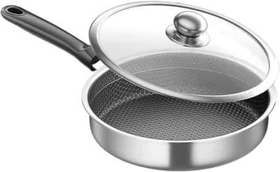 Koekenpan met Deksel - Koekenpan Roestvrijstaal - Gelijkmatig Koken - Vervormingsbestendig - 30 cm - Zilver