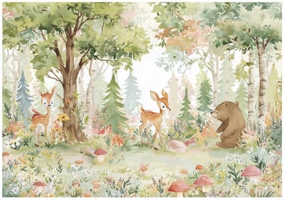 WALLARENA - Fotobehang - 150x105 cm - kinderthema met dieren in het bos