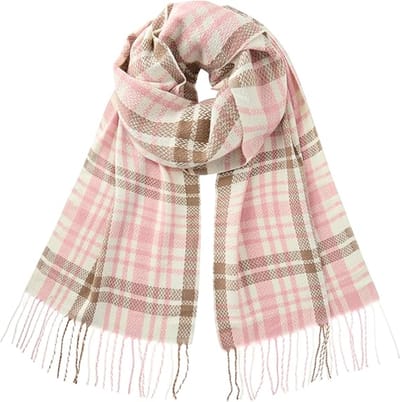 Sjaal - Damessjaal - Zacht - Winterverloopkleur - Geruit/Tweed - Warm en comfortabel - Gebreid - Roze geruit - Warme sjaal - Polyester - Kwastjessjaal - Stijlvolle nekwarmer - Dik en warm - Lange sjaal - 70*200 CM